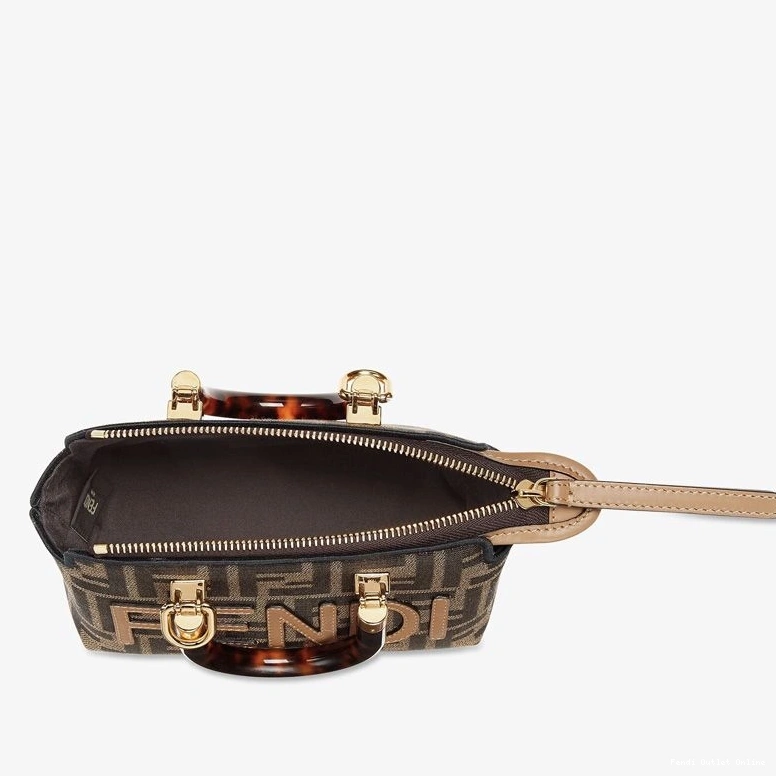 Affordable ROMA Logo Bag By Fabric Brown Boston The FF In Mini Fendi Motif Way 0801